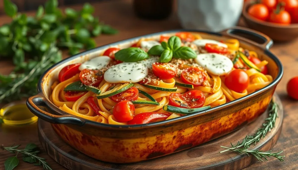 Mediterranean-style vegetable pasta bake