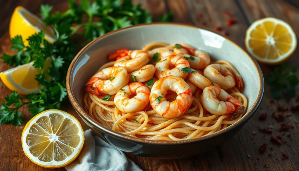 shrimp scampi with whole wheat linguine