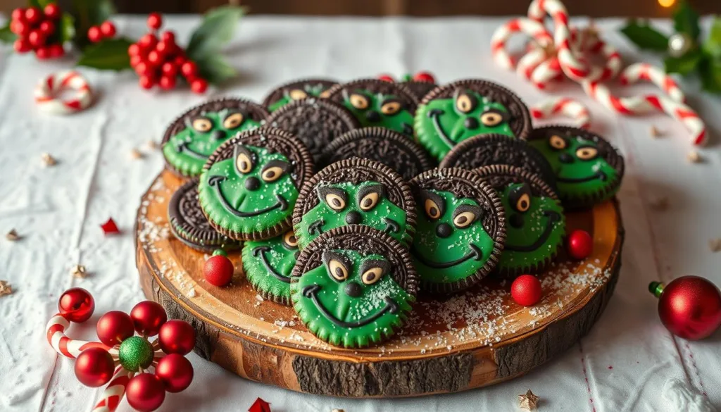 Grinch cookies beautifully arranged for sharing