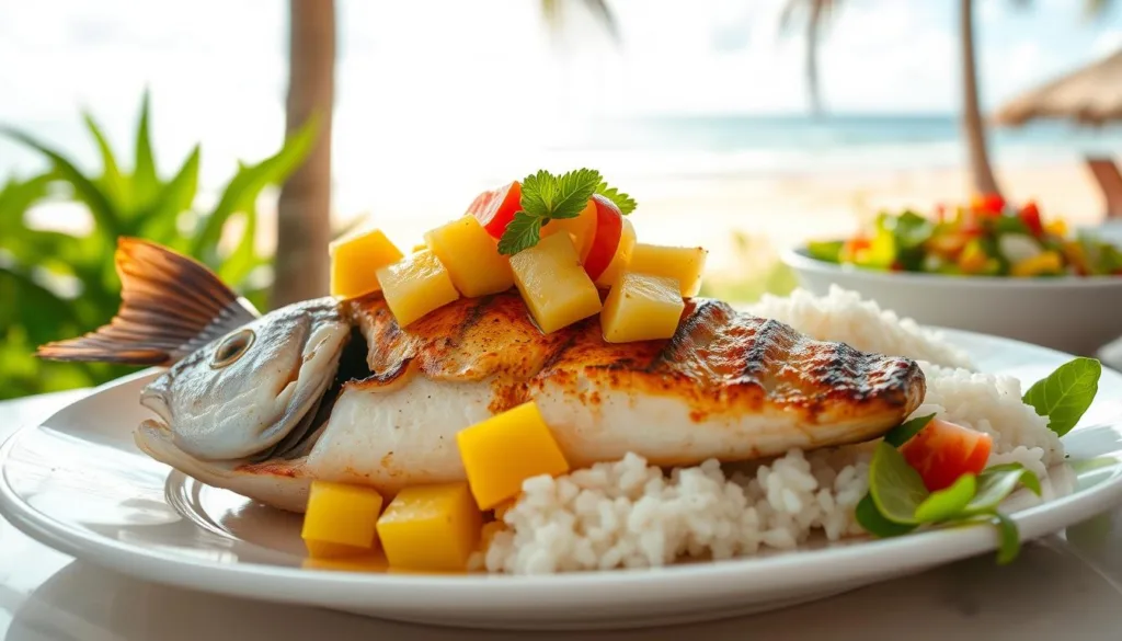 Hawaiian Ono fish served with side dishes